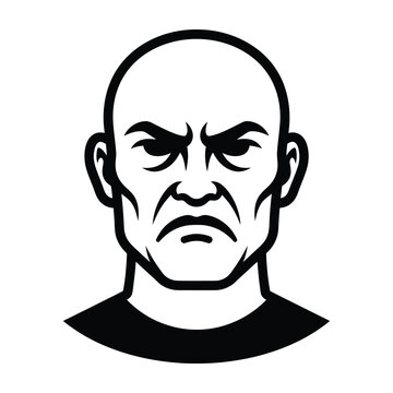 Angry bald man with scowl face expression