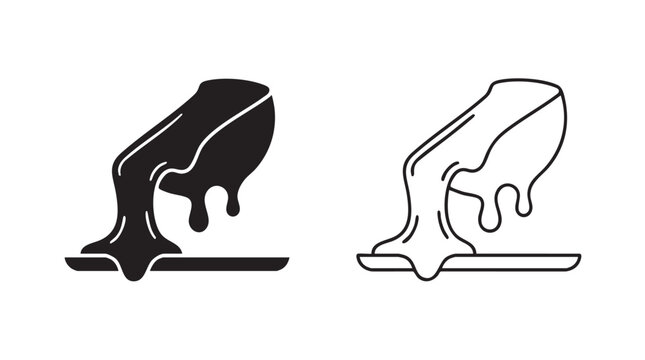 raclette cheese silhouette with line art vector icon featuring melted