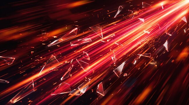 Abstract background featuring vibrant red light streaks moving fast across a dark textured black digital space