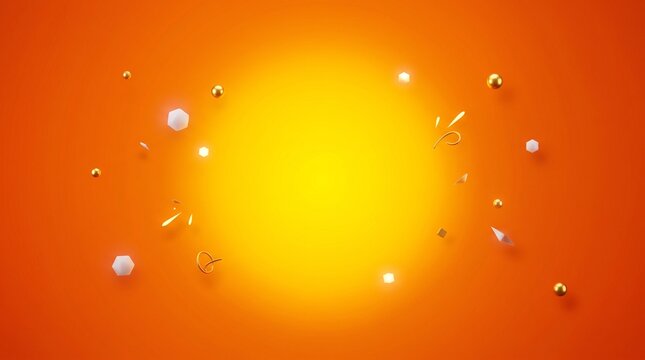 Abstract background featuring a glowing yellow center fading into deep orange with scattered light particles floating