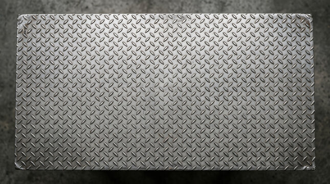 Top down view of a silver metallic diamond plate sheet showing a repetitive embossed texture pattern design