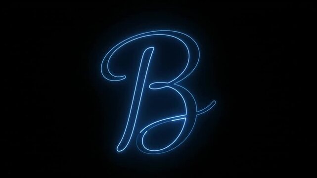 Glowing neon letter B in a stylish cursive handwriting font design