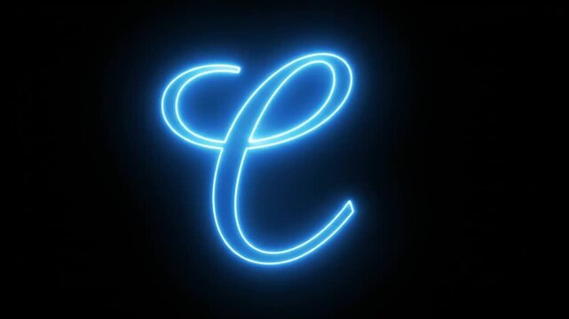 Glowing neon letter C written in a cursive elegant calligraphic style