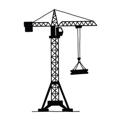 Construction crane with hook and boom silhouette © Vectovia