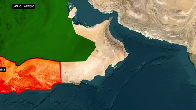 Map of saudi arabia and yemen in the middle east