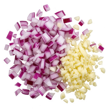 Diced Red Onion and Minced Garlic Culinary Prep on Transparent Background PNG