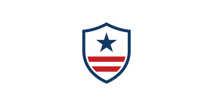 American shield emblem with a blue star and red stripes