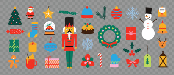 Fototapeta premium Set of Flat Colorful Christmas Elements