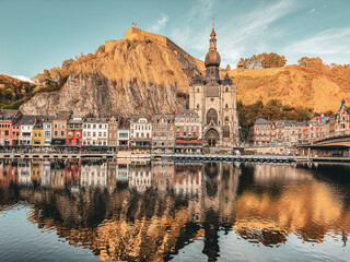 Dinant, 19.09.2026, Belgium, A beautiful view of the promenade and the Notre-Dame Collegiate Church. The City of Saxophones and the gateway to the Ardennes  © Bartomiej
