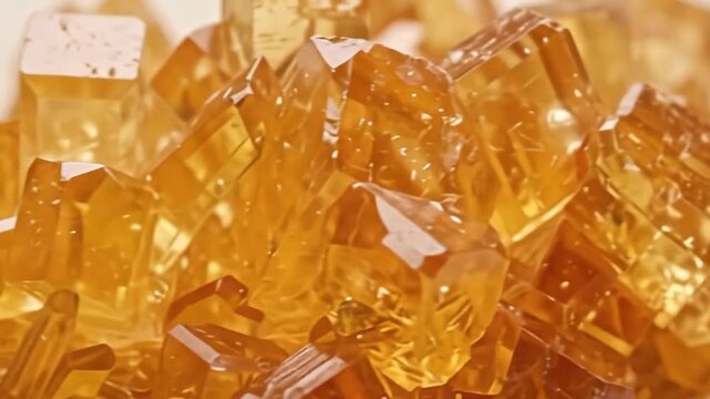 Faceted Golden Topaz Calcite Prismatic Crystals Cluster Macro Geology