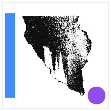 "Stippled grunge map of the Baja peninsula (Lower California, El Antebrazo de M&eacute;xico) in speckled black ink. Its rugged fades from dense to sparse halftone dots."