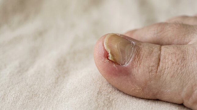 Severe ingrown toenail infection and inflammation closeup
