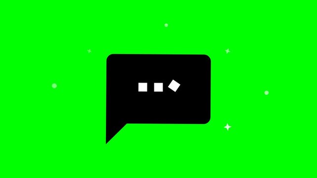 Black chat bubble icon with typing animation on green screen