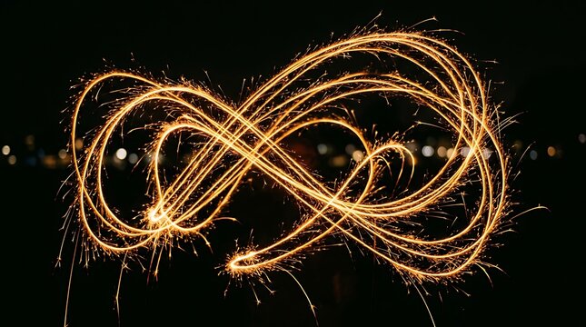Glowing Sparkler Infinity Sign Light Painting in the Dark Night