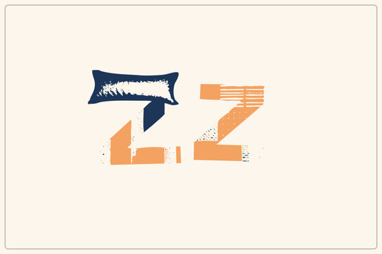 Hand drawn ZZZ snore symbol in flat grunge style, the first zee wearing a dark navy pillow, in orange and navy tones. Playful sleepy time typography for dozing, napping and bedtime themes.
