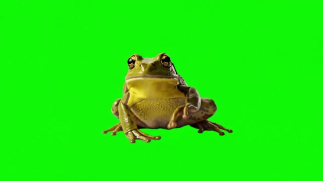 Realistic Frog Natural Movement on Green Screen Background &ndash; Jumping Amphibian Wildlife Video Footage