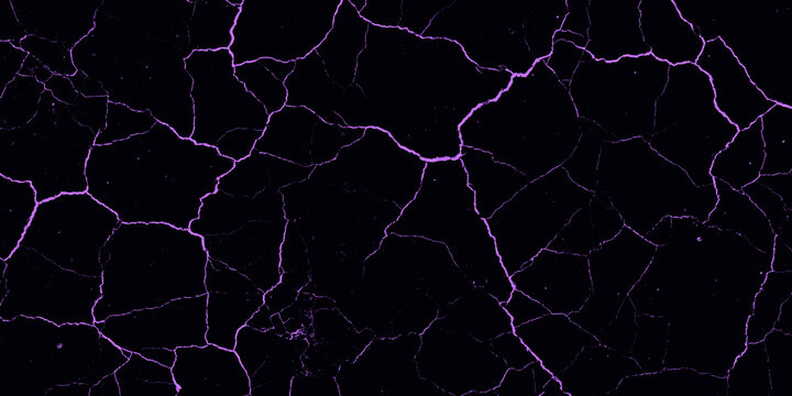 Black cracked surface with vibrant purple glowing lines, abstract electric network pattern
