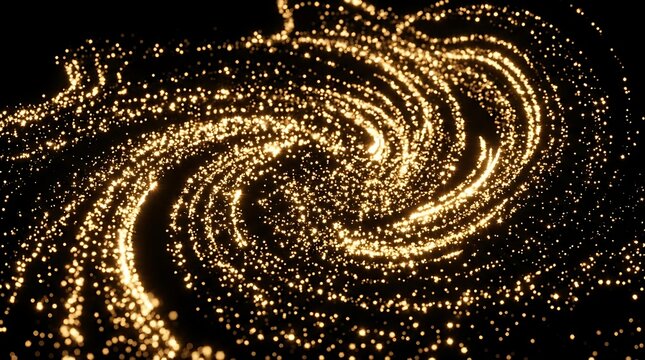 Swirling golden particles on black background