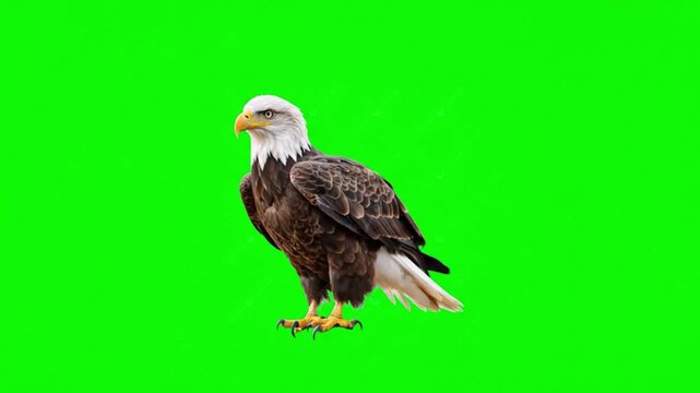 Realistic Eagle Natural Movement on Green Screen Background &ndash; Powerful Bird of Prey Wildlife Video Footage