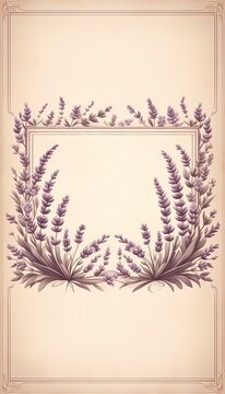 A vintage-style lavender frame logo with a rectangular shape, featuring a border of intertwined lavender stems and small, detailed flowers, Ai generated image