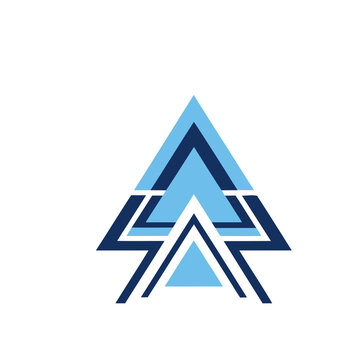 Geometric abstract shapes with blue and light blue triangles
