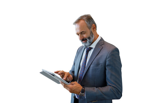 Businessman using digital tablet with transparent background
