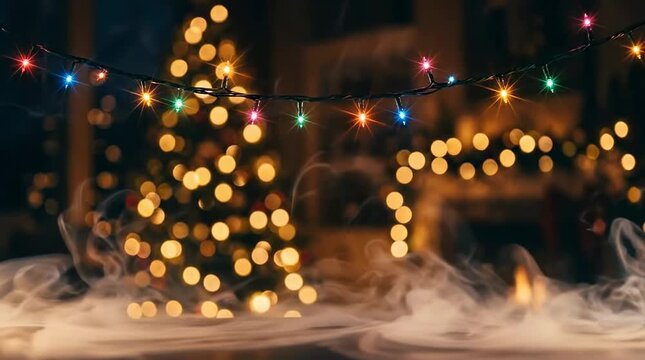 Christmas tree lights with moving smoke