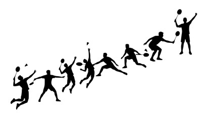 Obraz premium Expressive Badminton Athlete Action Pose Black Silhouette Vector Set
