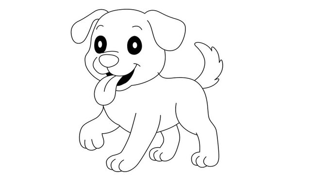 Cute Puppy Dog Cartoon Line Drawing Animation Loop for Kids, Children, black outlines motion graphic 2k video clip. 