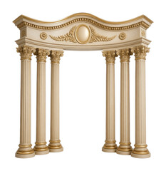 Obraz premium Ornate classical gold arch with fluted columns, PNG transparent background