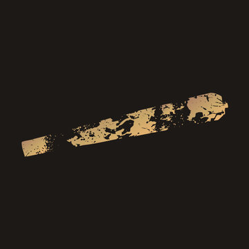 Distressed blunt in rough stencil style, shown diagonally with eroded speckled texture and warm amber tone. The spliff works as a bold grunge for counterculture design.