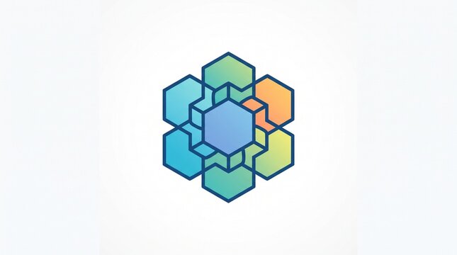 Colorful abstract cluster of connected hexagonal shapes representing collaboration, networking, technology, and diverse communities