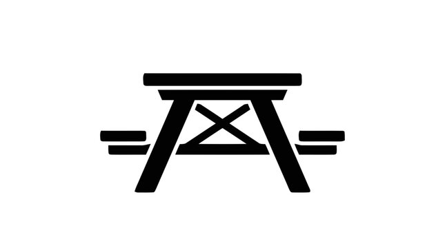 Vector illustration of picnic table icon with benches, black symbol on a transparent background