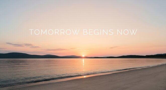 Soft Sunrise Over Ocean Horizon with Inspiring Quote