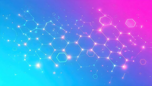 Abstract glowing molecular structure with hexagonal patterns and nodes