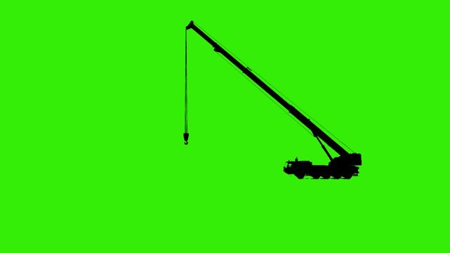 Crane Truck Silhouette with Hanging Hook on Green Screen Background