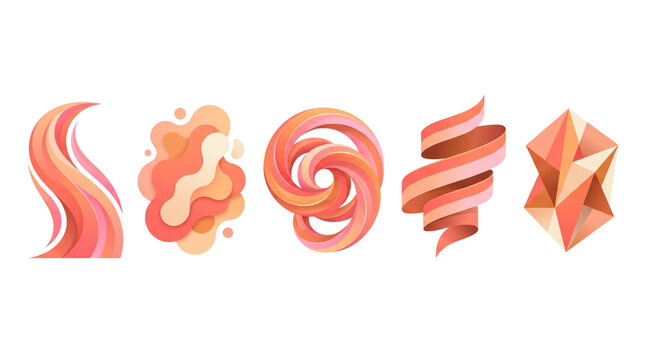 Set of abstract colorful fluid dynamic shapes and geometric forms with soft edges, suitable for modern graphic design and creative branding elements