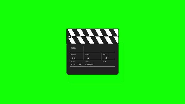 Professional Movie Clapperboard Animation On Green Screen Background For Film Production Industry And Cinema Media Content Editing Or Post Processing