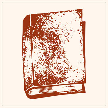 "Weathered hardback tome in rough stencil style with speckled distress texture. This old codex or classic volume suits vintage print and reading themed design."
