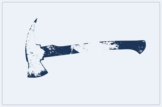 Weathered firefighter, also called a hatchet or poleaxe, rendered as a distressed navy silhouette. The speckled grunge texture gives this woodcutters tool a rugged vintage stamp look.
