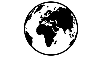 Fototapeta premium Minimalist earth globe vector icon, black and white world map silhouette, global geography planet symbol for business and travel logistics