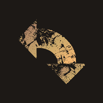 Weathered turnback arrow in grunge stencil style with speckled copper and gold gradient. This u turn loop back marker works as a bold retro signage graphic.