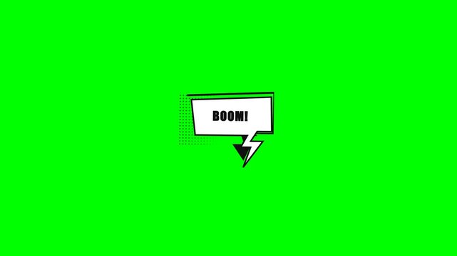 Comic book style speech bubble with the word Boom on a green screen background.