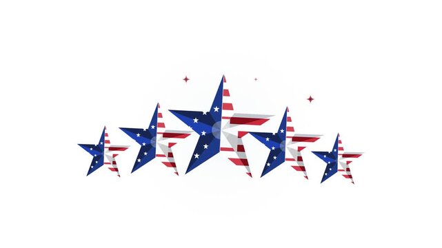 Five stylized stars featuring the American flag pattern on a clean white background.