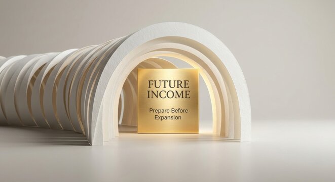 Golden Square With Future Income Text Inside Arched Structure