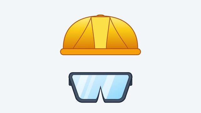 Yellow construction hard hat and protective safety glasses icon illustration.