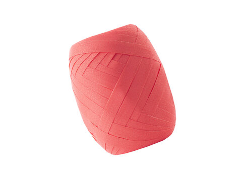 Coral pink paper raffia ribbon roll spool for elegant present tie.