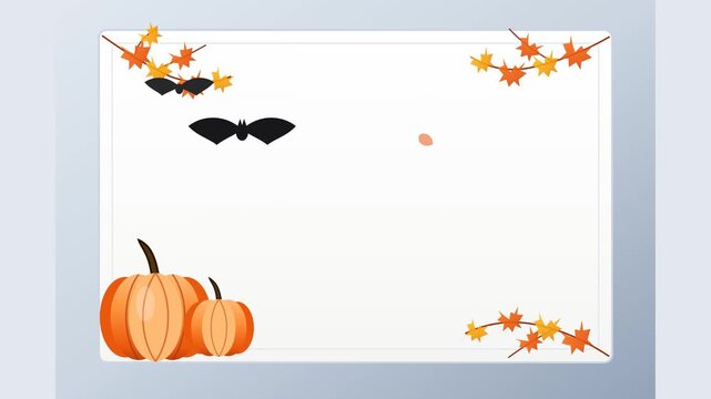 Decorative Halloween background with pumpkins and bats and autumn leaves for greeting cards.