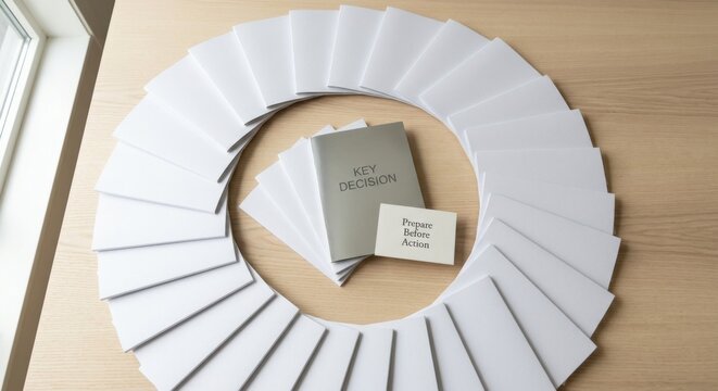 Arrangement of White Presentation Folders and a Key Decision Booklet for Business Planning
