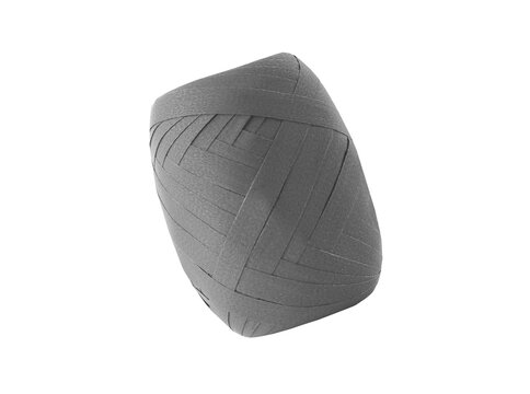 Gray paper raffia ribbon roll spool for rustic gift packaging.